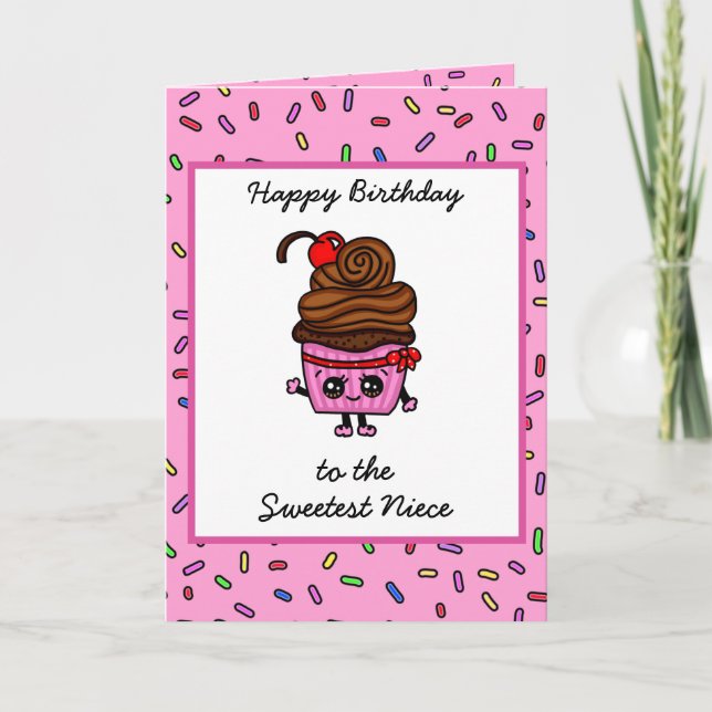 Carte Joyeux anniversaire à ma nièce, mignon Cupcake (Devant)