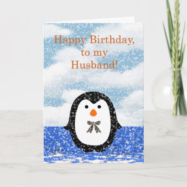 Carte Joyeux anniversaire à Mari avec pingouin (Devant)
