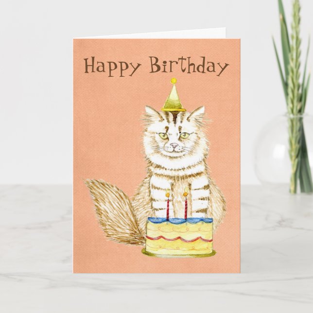 Carte Joyeux anniversaire à Meow | Kitty avec gâteau (Devant)