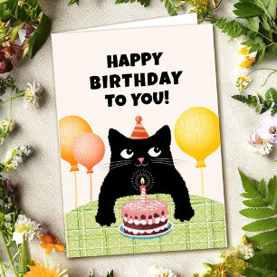 Carte Joyeux anniversaire à toi avec un chaton noir et g
