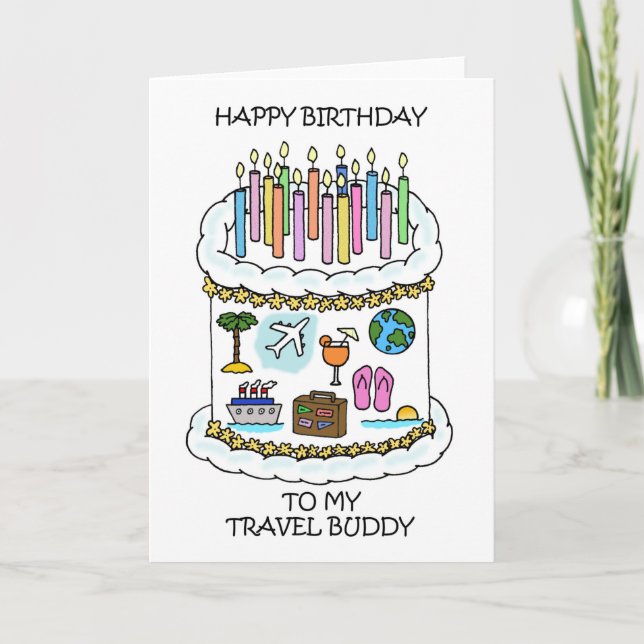 Carte Joyeux anniversaire à Travel Buddy Cake and Candle (Devant)