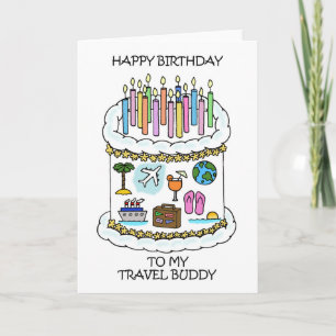 Carte Joyeux anniversaire à Travel Buddy Cake and Candle