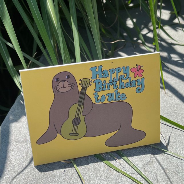 Carte Joyeux anniversaire à Uke Hawaiian Mok Seal Ukulel (Créateur téléchargé)