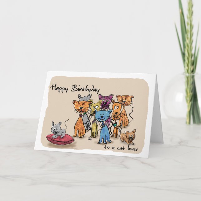 Carte Joyeux anniversaire… à un amoureux des chats (Devant)