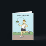 Carte Joyeux anniversaire à un Humour de coureur masculi<br><div class="desc">Dessin d'un homme courant après une bière qui pendait devant lui. Les mots "Joyeux anniversaire" accompagnent l'image.</div>