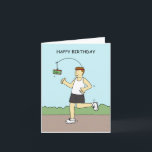 Carte Joyeux anniversaire à un Humour de coureur masculi<br><div class="desc">Dessin d'un homme courant après une bière qui pendait devant lui. Les mots "Joyeux anniversaire" accompagnent l'image.</div>