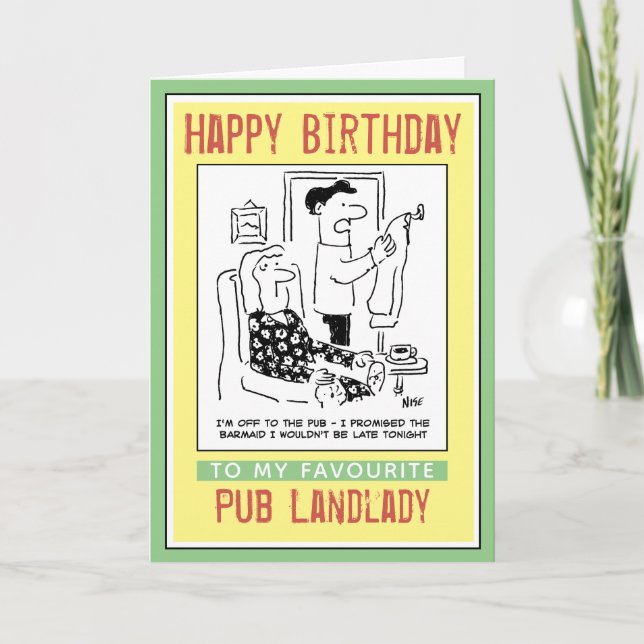 Carte Joyeux anniversaire à une Landlady pub. (Devant)