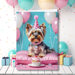 Carte Joyeux Anniversaire à une Nièce avec un Yorkie Ros