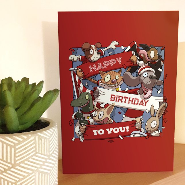 Carte Joyeux Anniversaire À Vous Fête Animaux Rouge & Bl (Créateur téléchargé)