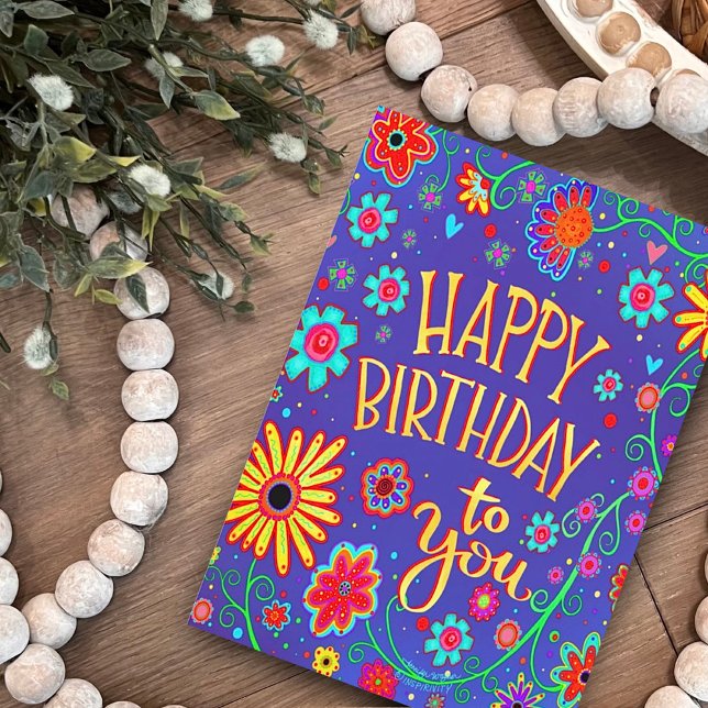 Carte Joyeux anniversaire à vous joyeux Fun Floral (Fun, stylish floral, happy birthday card by Inspirivity)