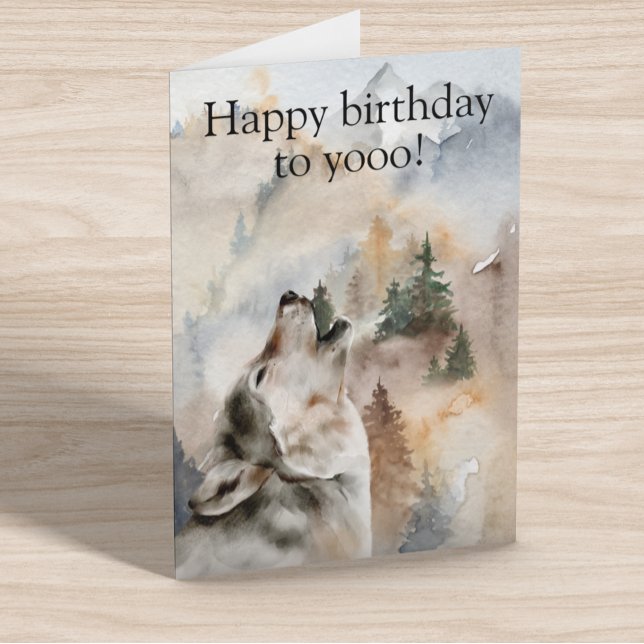 Carte Joyeux anniversaire à vous Wolf Howling Aquarelle (Créateur téléchargé)
