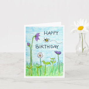 Carte Joyeux anniversaire Abeille & Fleurs