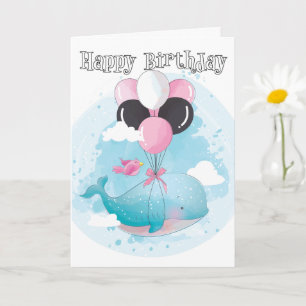 Carte Joyeux anniversaire   Adorable baleine volante