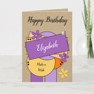 Carte Joyeux anniversaire ajouter nom violet orange lila