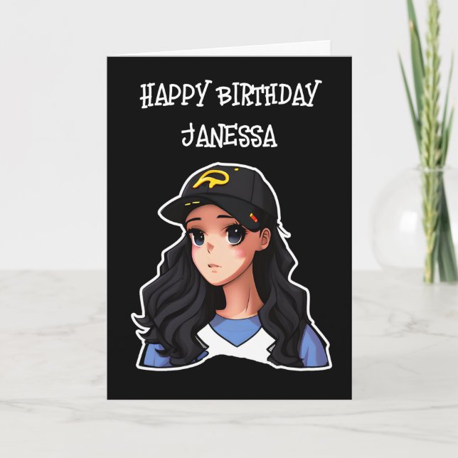 Carte Joyeux anniversaire (Ajouter un nom) Anime Girl (Devant)