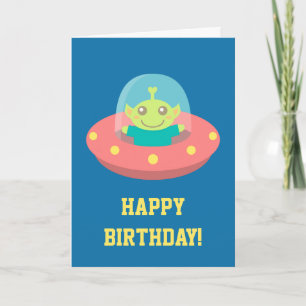 Carte Joyeux Anniversaire, Alien Mignon dans un Véhicule