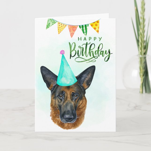 Carte Joyeux Anniversaire Allemand Berger Aquarelle (Devant)