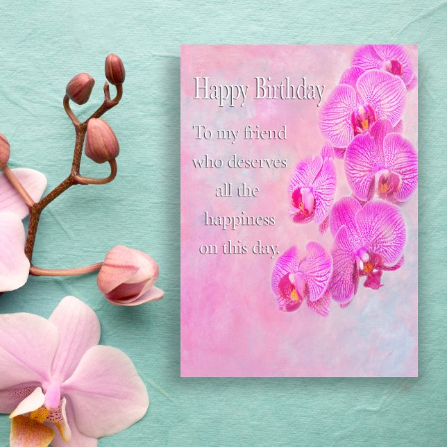 Carte Joyeux Anniversaire Ami Orchidées Violettes (Symbolize lasting friendship with a cascade of elegant purple orchids.)