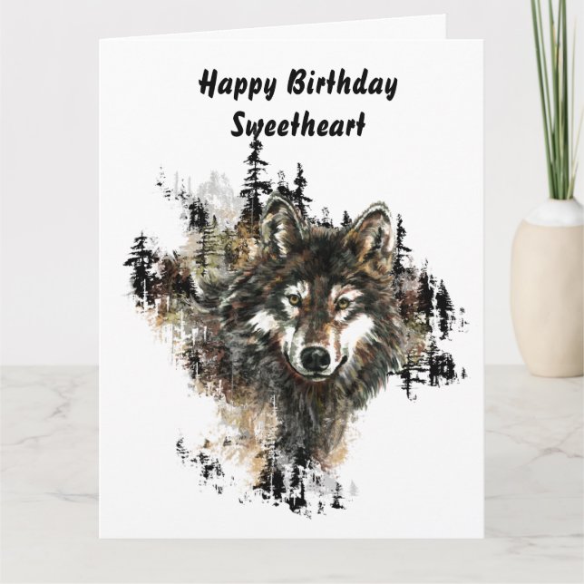 Carte Joyeux Anniversaire Amoureux Loup blanc, Loups art (Devant)