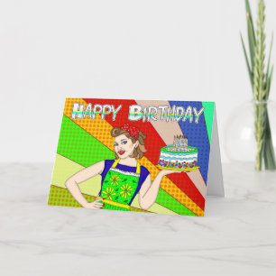 Carte Joyeux Anniversaire Amoureux Retro Lady Holding Gâ
