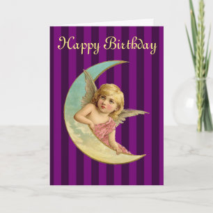 Carte Joyeux anniversaire - ange vintage sur un