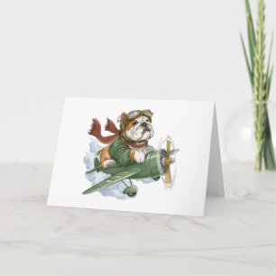 Carte Joyeux anniversaire anglais Bulldog avion-pilote