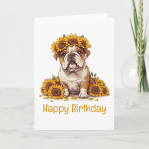 Carte Joyeux anniversaire anglais Bulldog Sunflower Crow