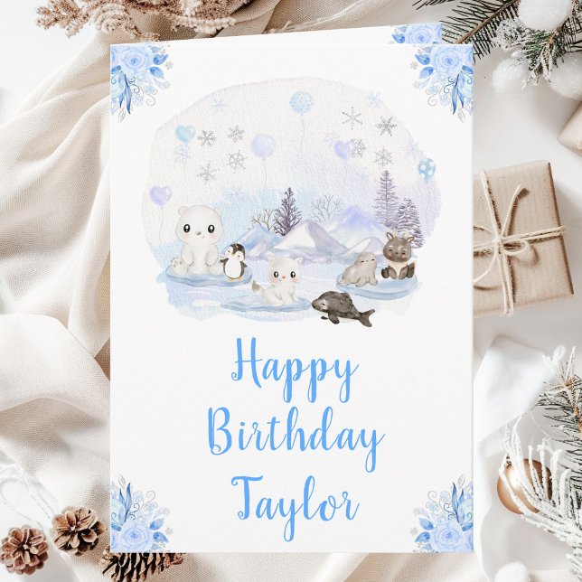 Carte Joyeux Anniversaire Animaux Arctiques Merveilleux  (Créateur téléchargé)