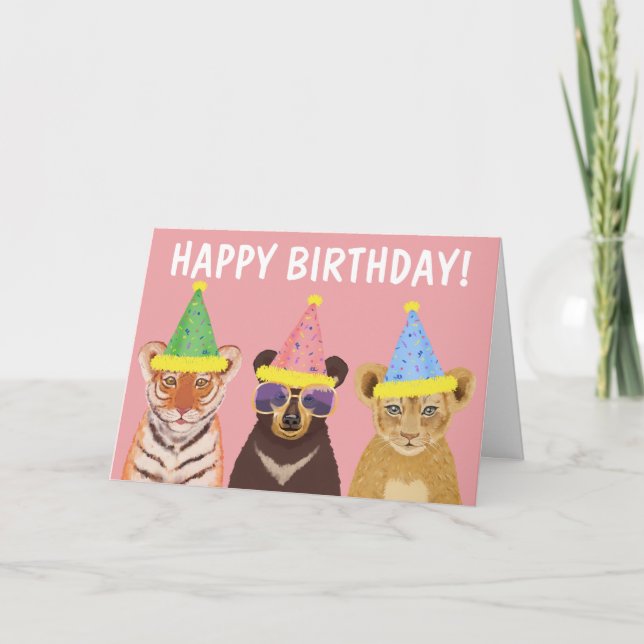 Carte Joyeux Anniversaire Animaux de fête sauvage Illust (Devant)