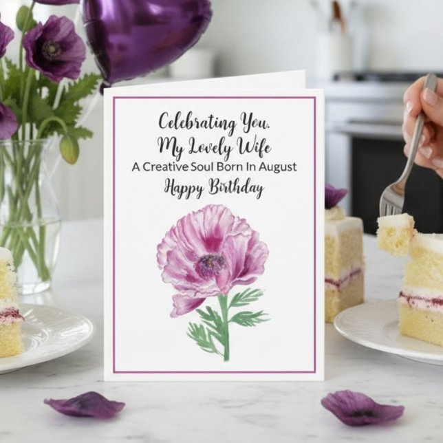 Carte Joyeux Anniversaire Août Épouse Poppy Violet  (Créateur téléchargé)