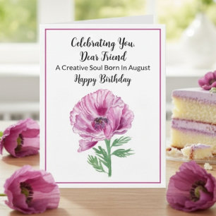 Carte Joyeux Anniversaire Août Fleur de Pavot Pourpre