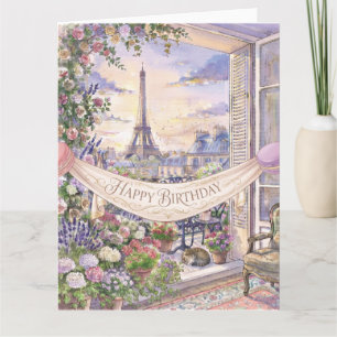 Carte "Joyeux Anniversaire" Aquarelle Balcon Parisien
