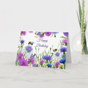 Carte Joyeux Anniversaire Aquarelle Bleu Violet Bleuet