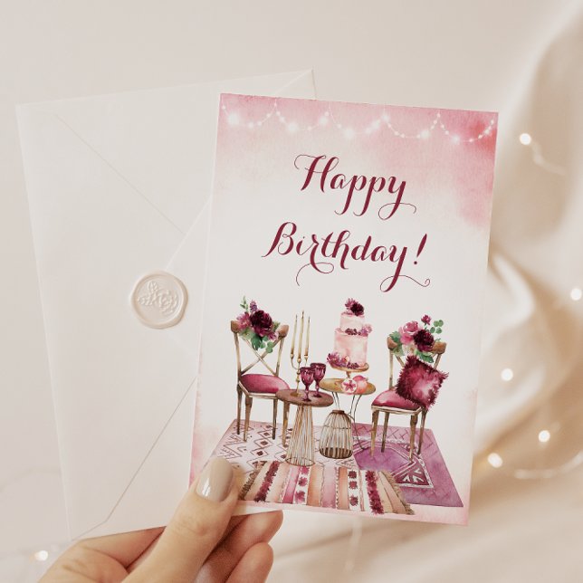 Carte Joyeux anniversaire aquarelle Boho Floral (Créateur téléchargé)