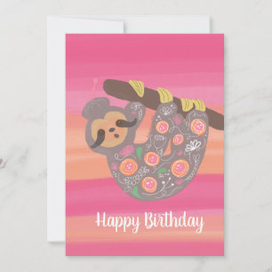 Carte Joyeux Anniversaire Aquarelle mignonne Asie Sloth