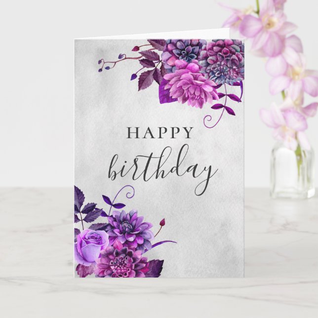 Carte Joyeux anniversaire. Aquarelle violette lilas flor (Orchidée)