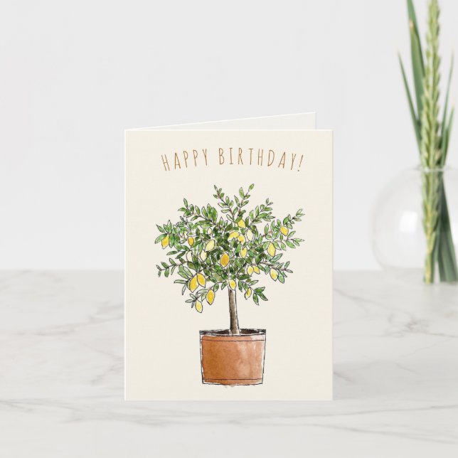 Carte Joyeux Anniversaire Arbre Citron Aquarelle (Devant)