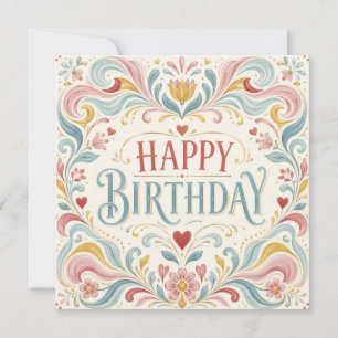 Carte Joyeux Anniversaire Art Populaire Scandinave Tourb