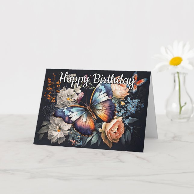Carte Joyeux anniversaire | Artwork de papillons vintage (Petite plante)