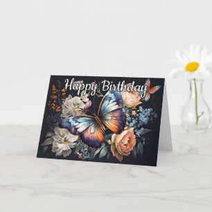 Carte Joyeux anniversaire   Artwork de papillons vintage