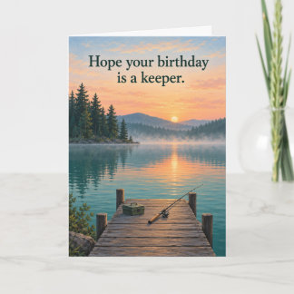 Carte Joyeux Anniversaire au bord d'un lac de pêche