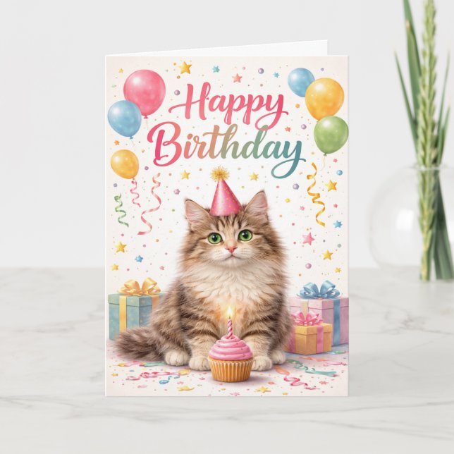 Carte Joyeux Anniversaire au Chaton Mignon (Devant)
