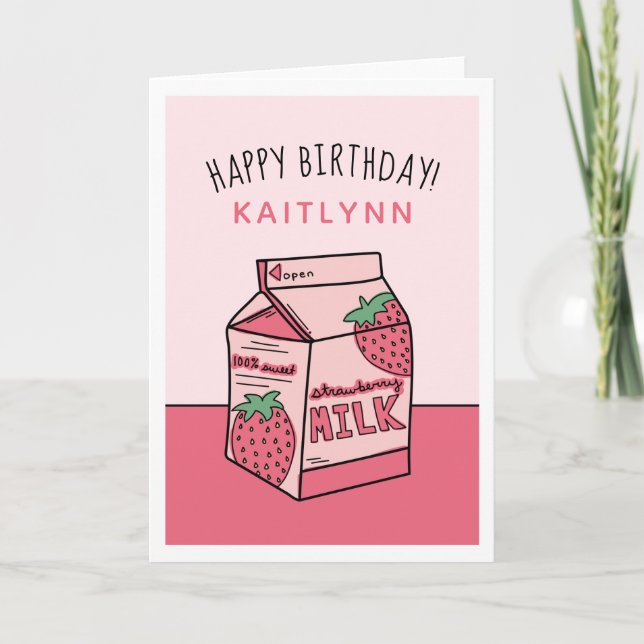 Carte Joyeux anniversaire au lait de fraise (Devant)