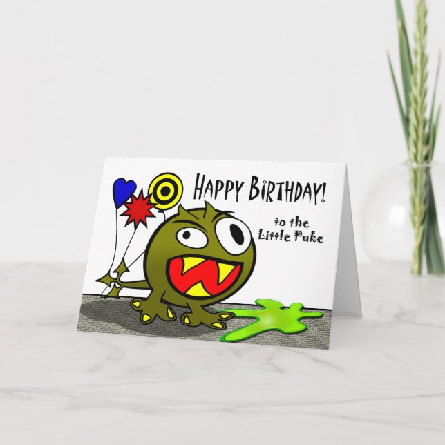 Carte Joyeux Anniversaire au Monstre Amusant Petit Puke (Devant)