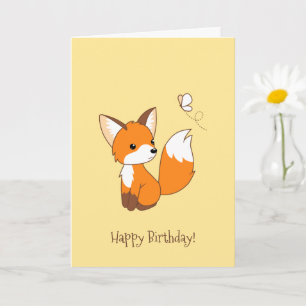 Carte Joyeux Anniversaire au Renard Mignon qui Regarde l