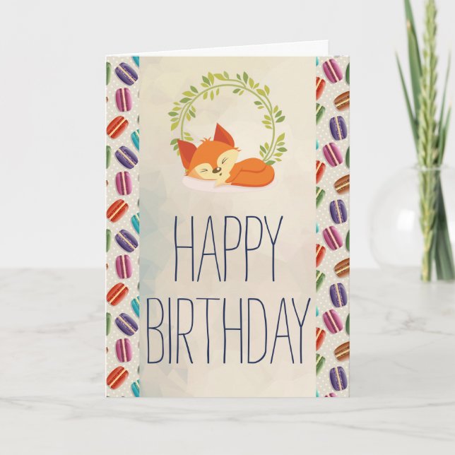 Carte Joyeux anniversaire au renard orange mignon avec u (Devant)