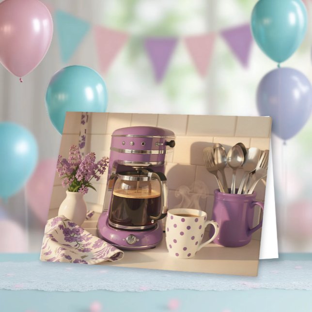 Carte Joyeux Anniversaire au thème de café violet mignon (Créateur téléchargé)