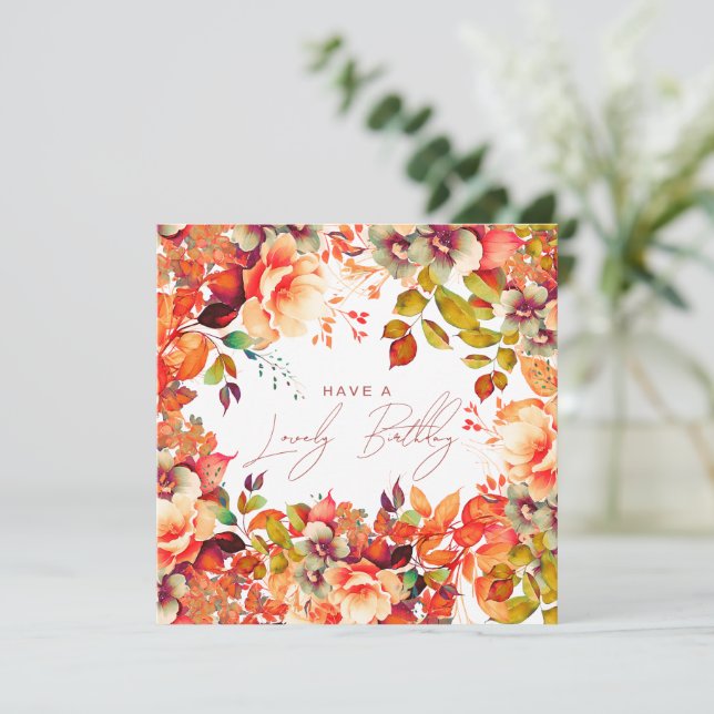 Carte Joyeux Anniversaire Automne Jardin Floral (Debout devant)