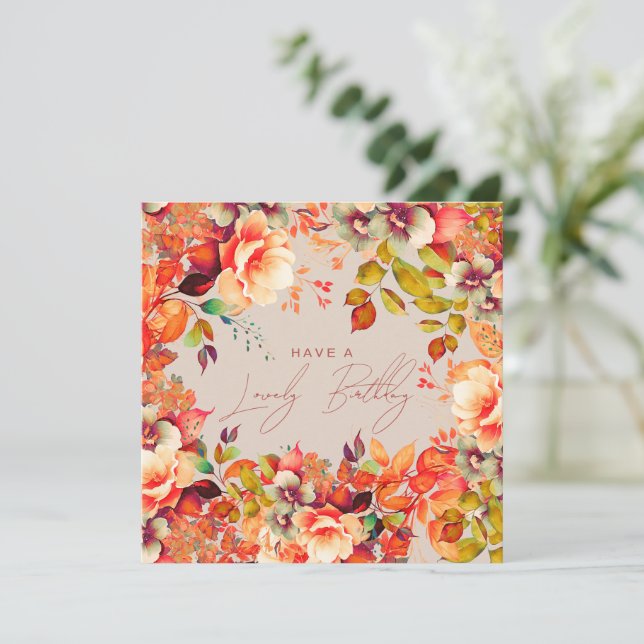 Carte Joyeux Anniversaire Automne Jardin Floral Champagn (Debout devant)