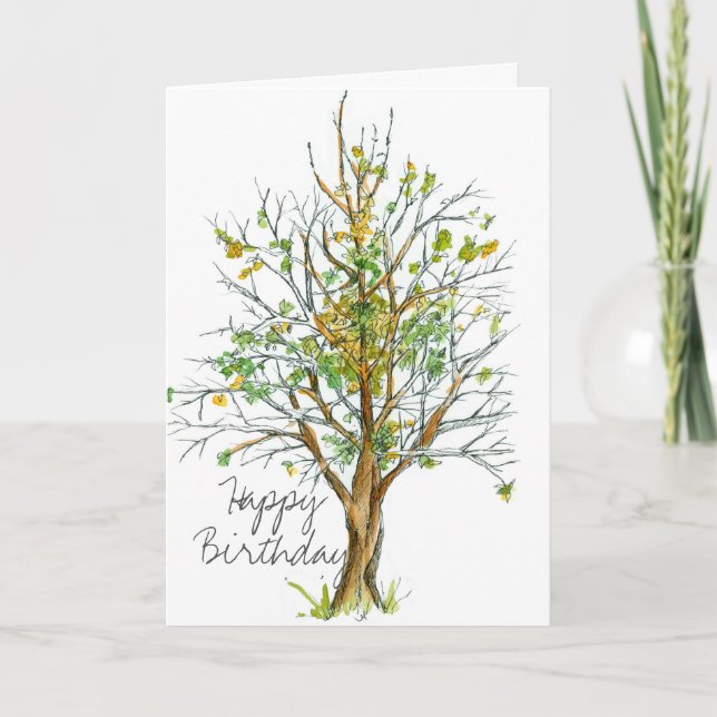 Carte Joyeux anniversaire Autumn Tree Stylo et dessin d' (Devant)